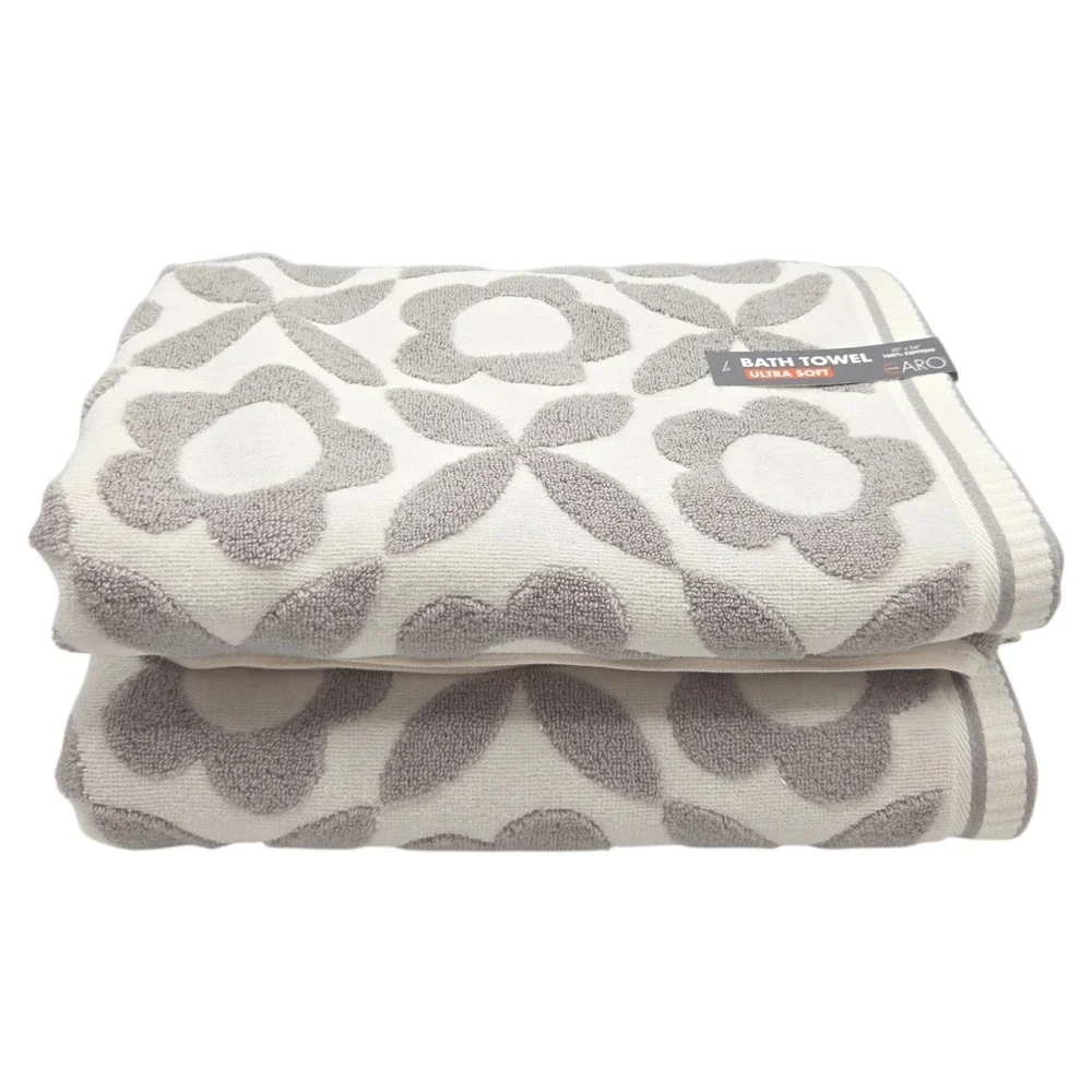 Caro Home 4pc Gray White Daisy Days Raised Floral Bath Towels 30x54